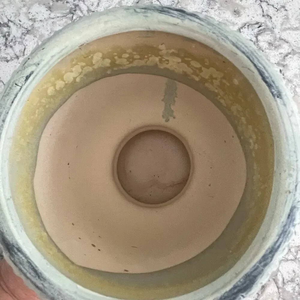 Urn shaped planter cream green speckled Greek decor home